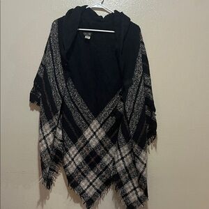 a new day Black and White Plaid Poncho